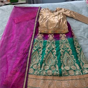 Gold and Green Embroidered Lehenga Choli